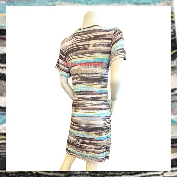 NWT David Cline V-Neck Short Sleeve T-Shirt Dress SZ Small Black Stripe $119 - Picture 8 of 15